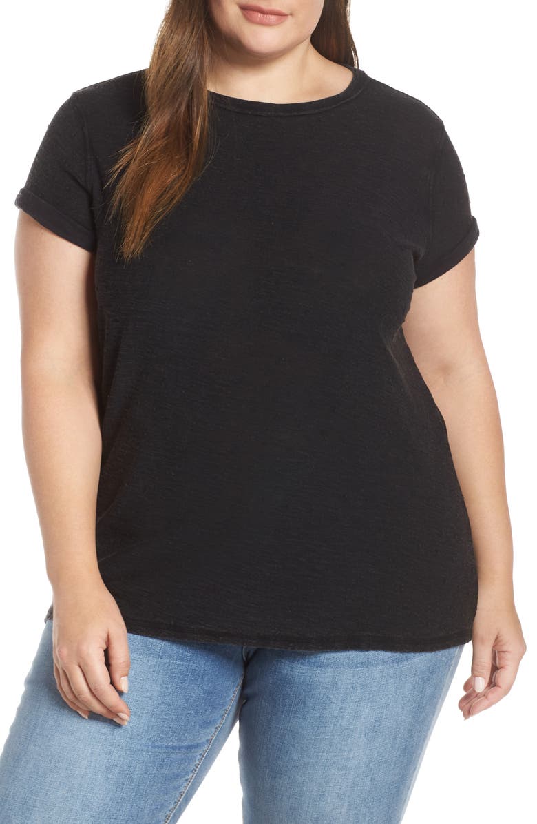 Caslon<sup>®</sup> Textured Roll Sleeve Tee, Main, color, 