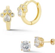 GLAZE JEWELRY Set of 2 Cubic Zirconia Stud & Paw Print Hoop Earrings