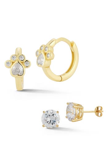 Glaze Jewelry Set Of 2 Cubic Zirconia Stud & Paw Print Hoop Earrings