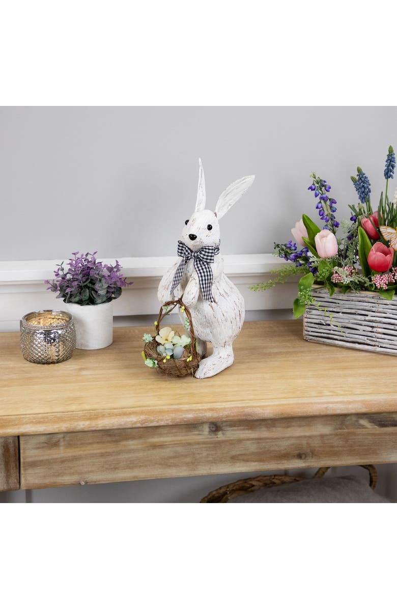 Northlight Rabbit with Easter Basket Decoration - 13" - Brushed White, Alternate, color, White