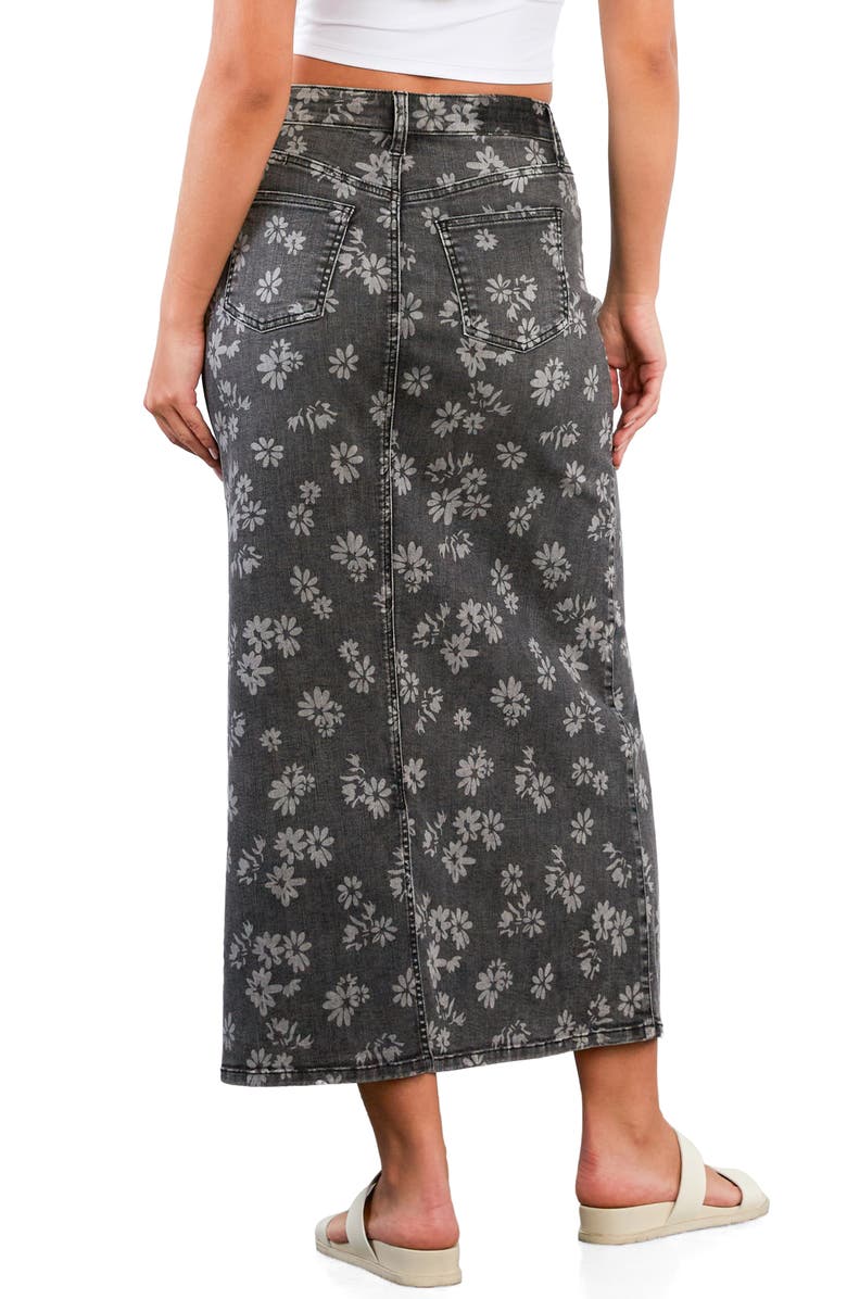 HINT OF BLU Floral Denim Maxi Skirt, Alternate, color, Grey Floral Denim