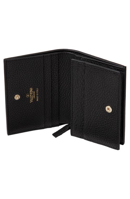 Valentino Garavani Small Rockstud Grainy Calfskin Wallet Woman Black Uni In Black