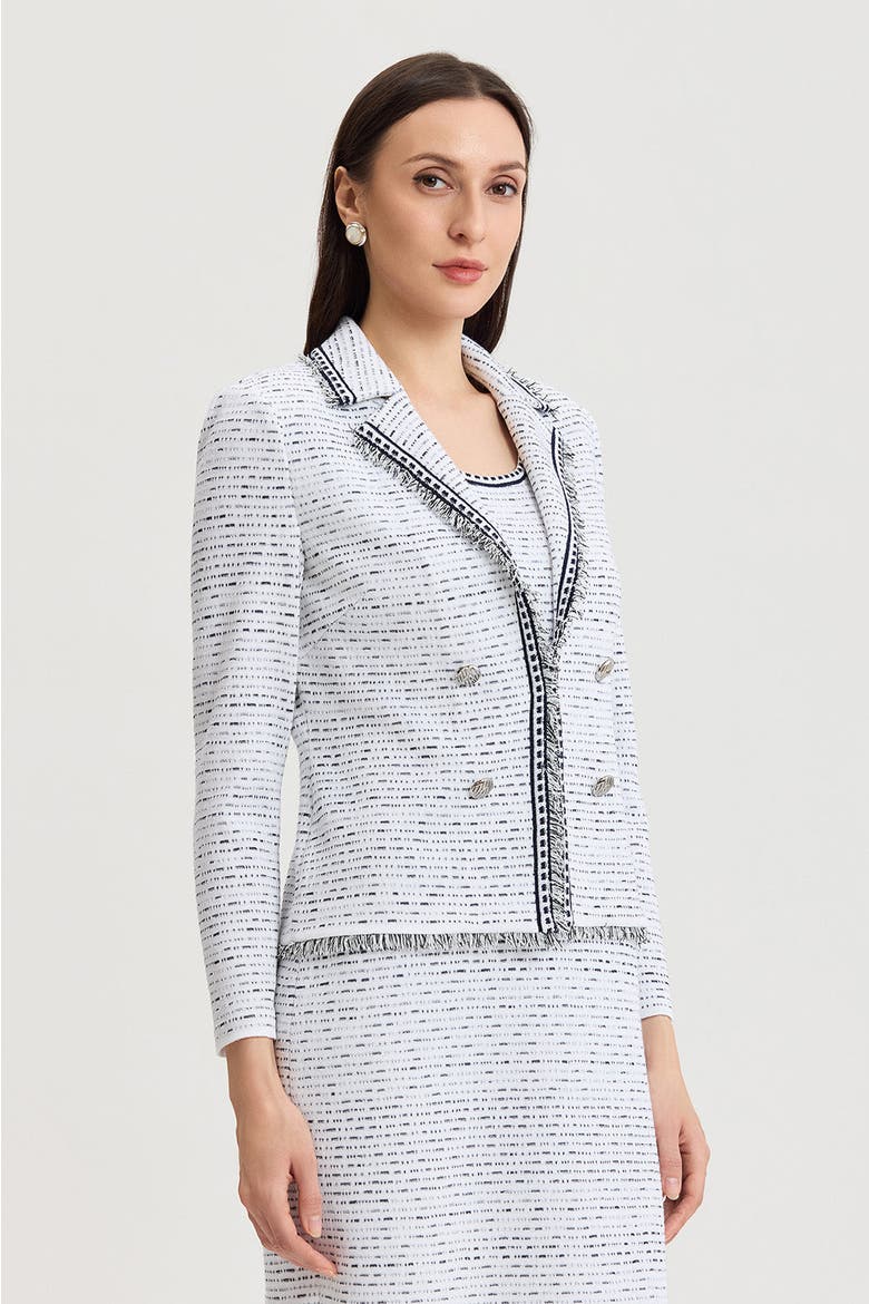 Heritage Eyelash Trim Lapel Collar Knit Jacket, Alternate, color, White/Indigo