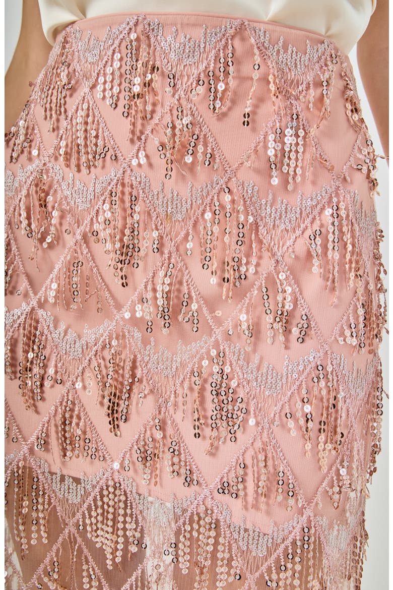 Beaded Fringe Sequin Maxi Skirt, Alternate, color, DUST PINK