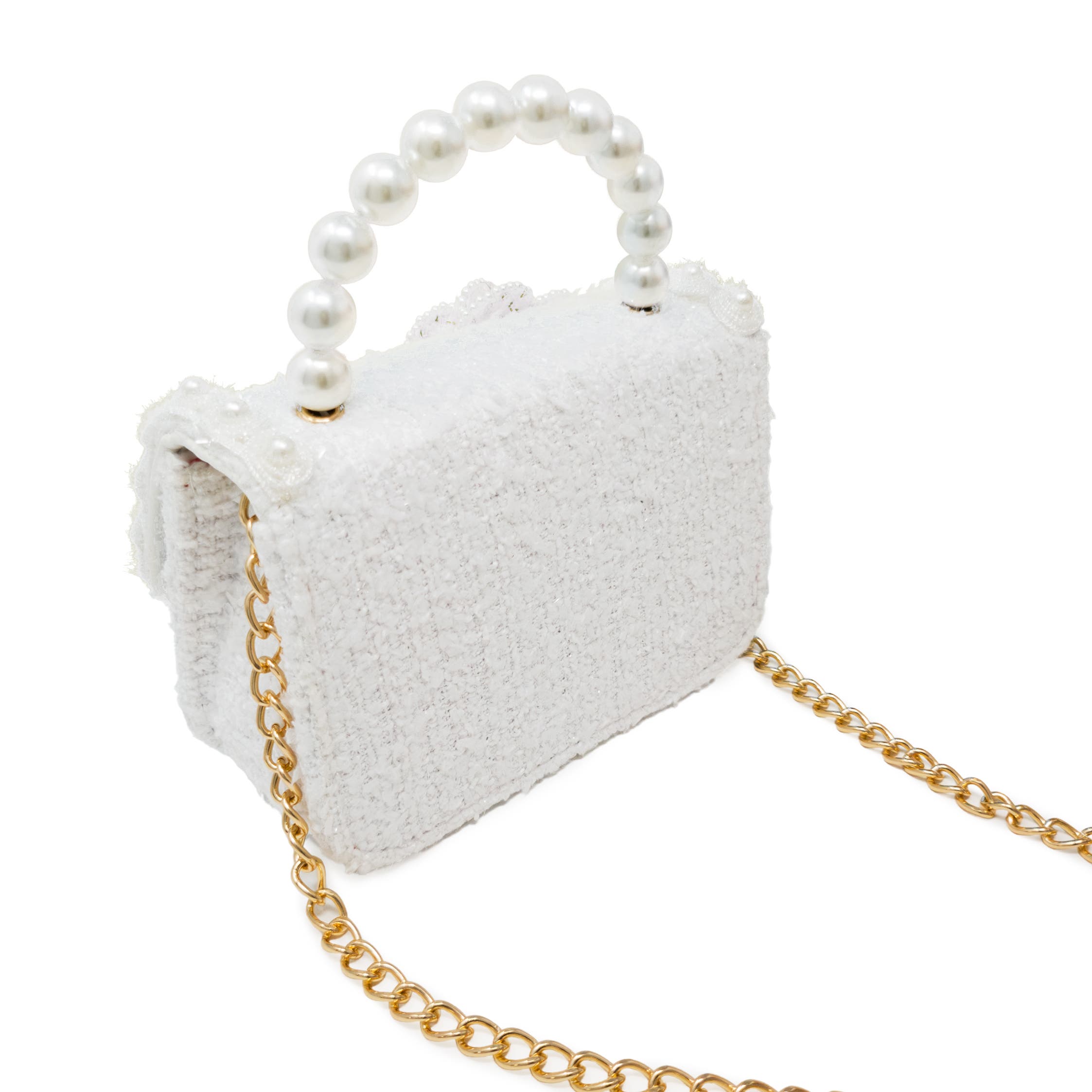 Puttisu Royal Camellia Pearl Tweed Handbag, Alternate, color, Ivory Pearl