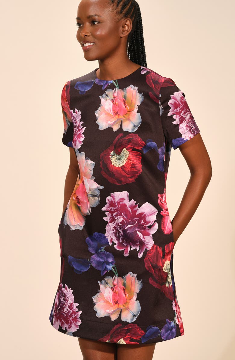 Isaac Mizrahi New York Floral Satin Minidress, Alternate, color, Fleur Nocturne