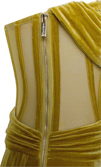 Octavia Draping Crystal Corset High Slit Velvet Gown