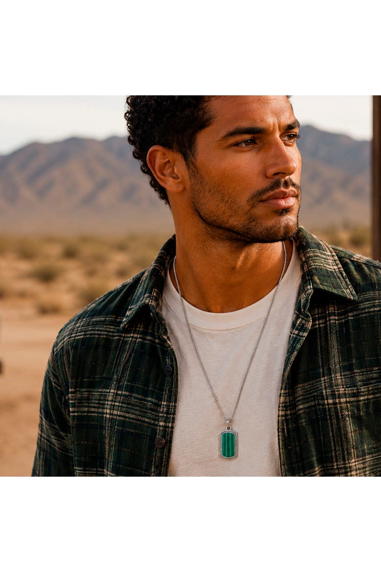 Mens Stainless Steel Necklace with Malachite Green Pendant, Alternate, color, Green