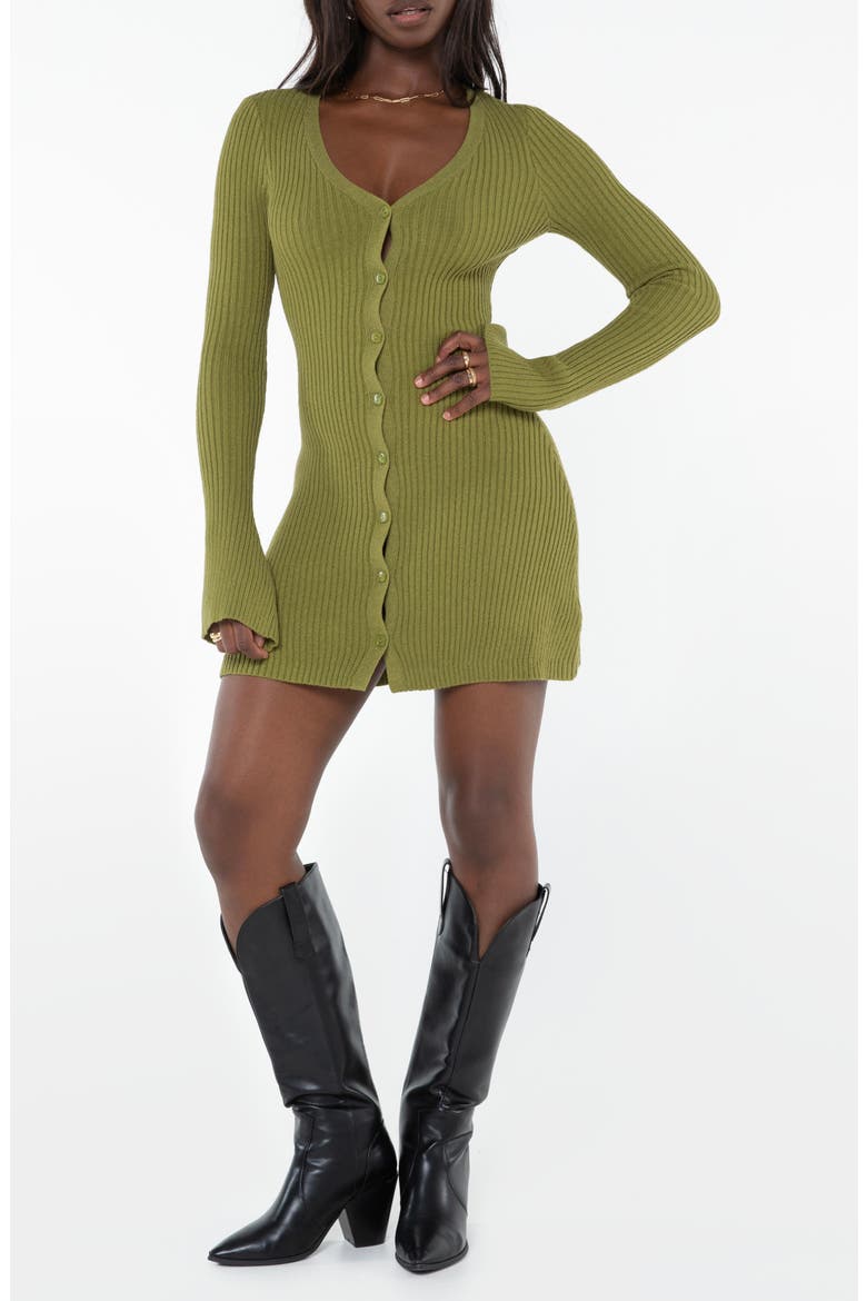 Waldin Rib Long Sleeve Sweater Minidress, Main, color, OLIVE