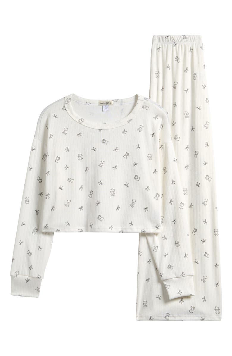 Ava & Yelly Kids' Fitted Long Sleeve Top & Leggings Set, Main, color, Grey