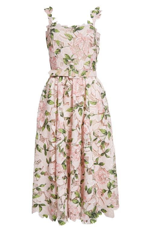 Oscar De La Renta Garden Rose Belted Silk Guipure Lace Midi Dress