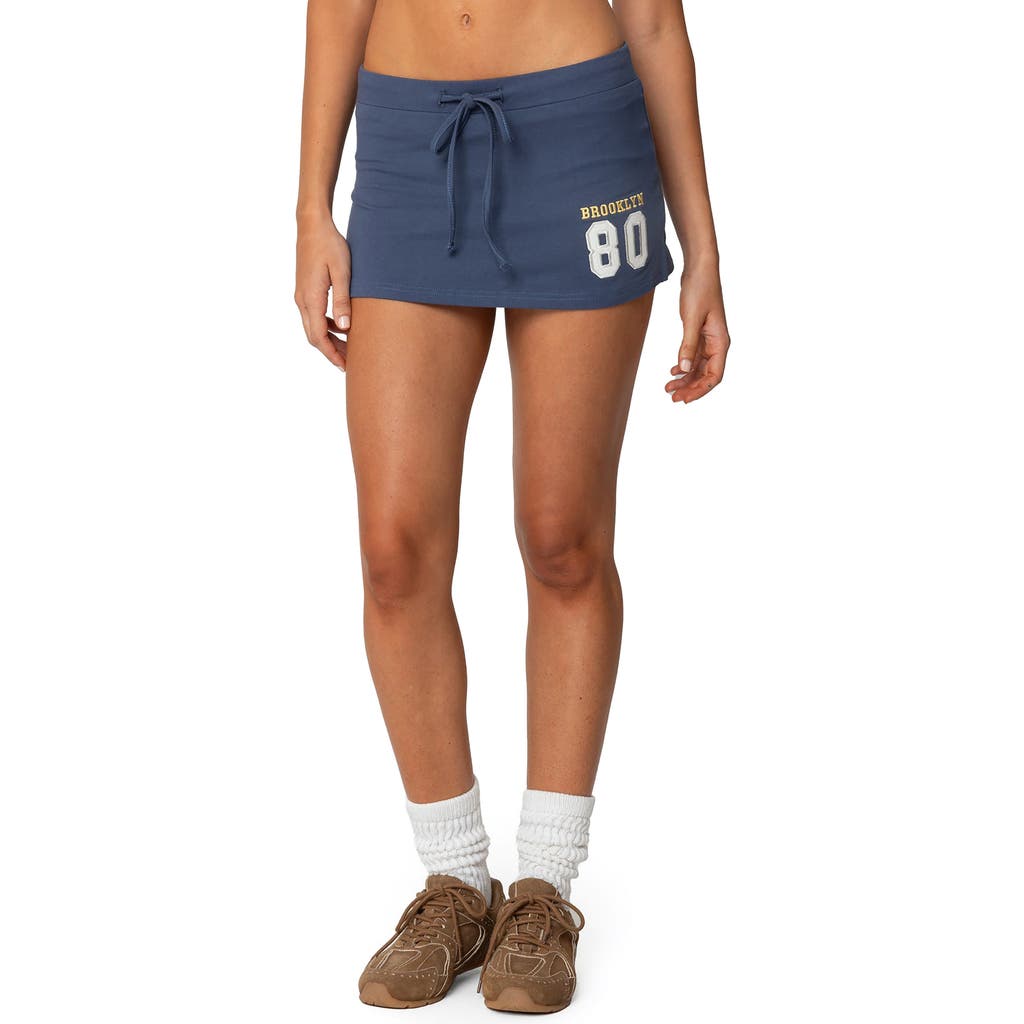 Edikted Brooklyn Embroidered Drawstring Microskort In Blue