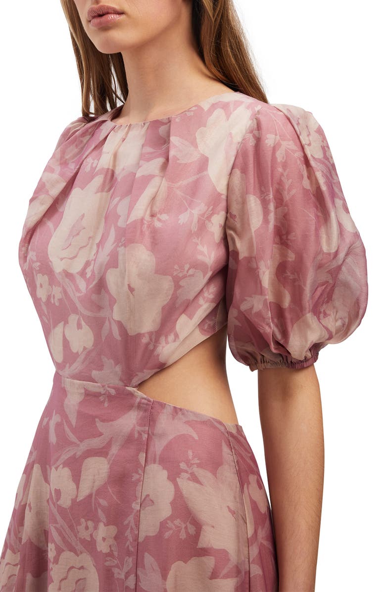Bardot Fontana Floral Puff Sleeve Cutout Midi Dress, Alternate, color,