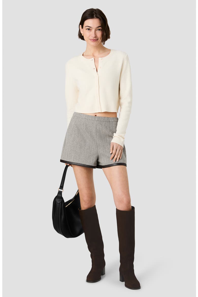 Speckled Herringbone Shorts with Faux Leather Trim, Alternate, color, SPECKLED HERRINGBONE