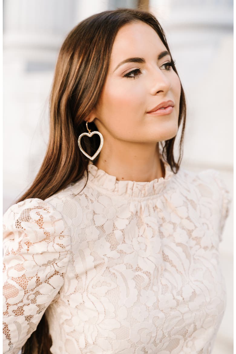 Imitation Pearl Heart Drop Earrings, Alternate, color, WHITE- GOLD