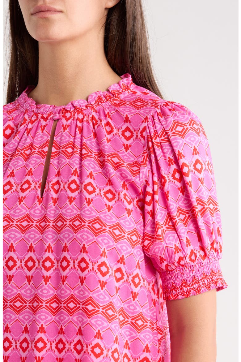 Mirany Ikat Bindy Puff Sleeve Top, Alternate, color, FUCHSIA RED MULTI