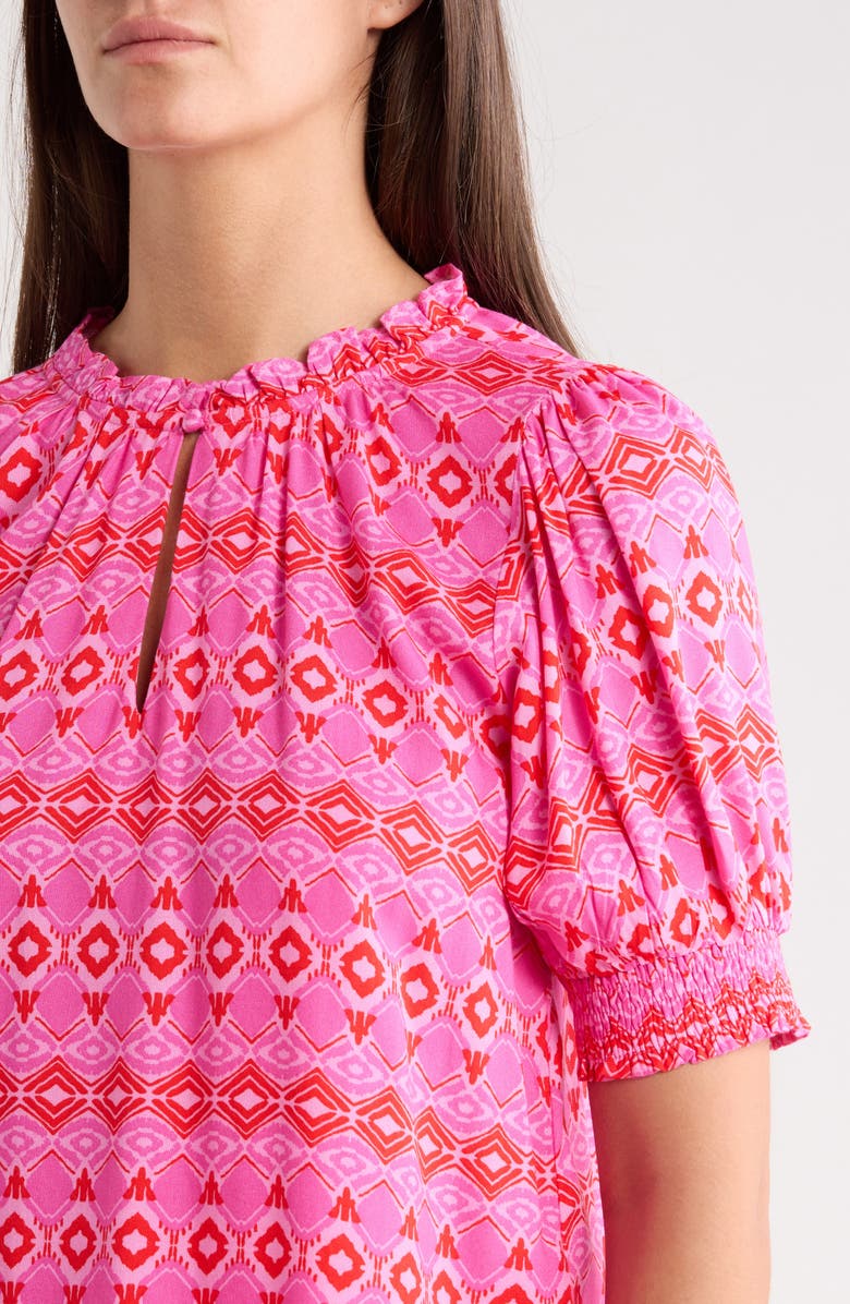SUGARLIPS Mirany Ikat Bindy Puff Sleeve Top, Alternate, color, Fuchsia Red Multi