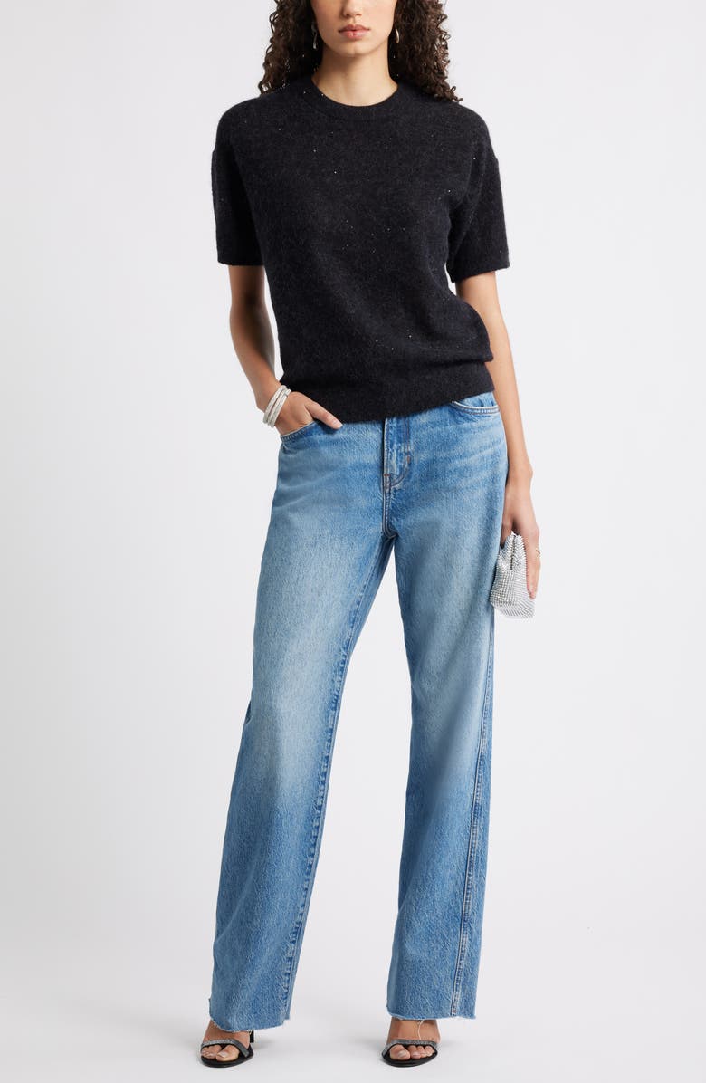 Nordstrom Short Sleeve Sequin Sweater, Alternate, color, Black-Black Sequin