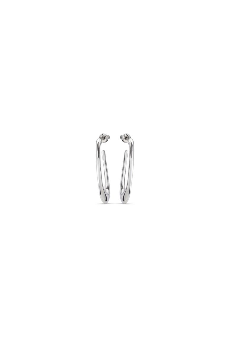 Sterling silver-plated oval hoop earrings, Main, color, Silver