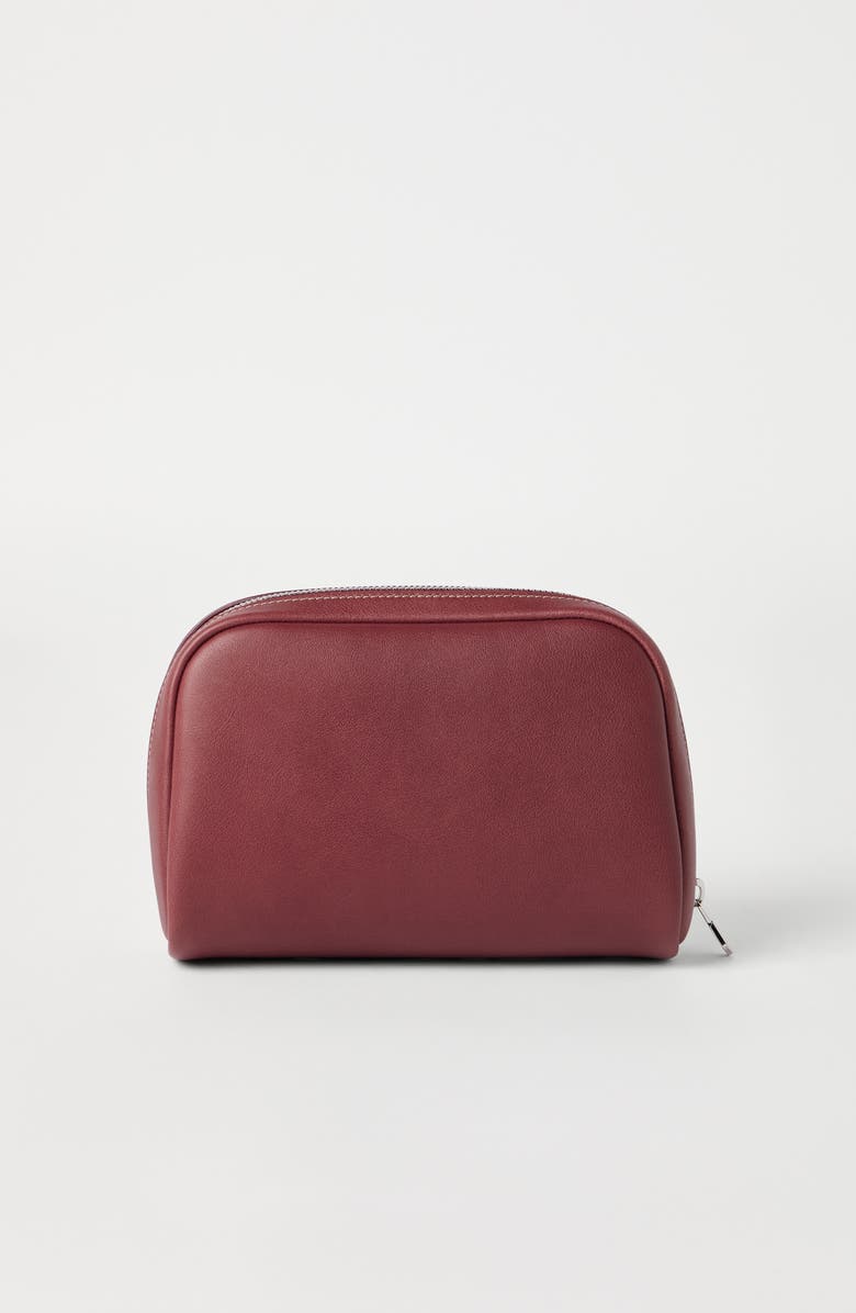 Brunello Cucinelli Calfskin beauty case, Alternate, color, Burgundy