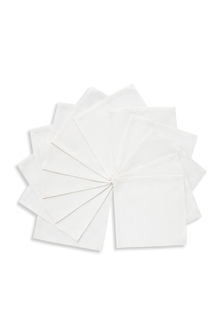 Cotton Linen Plain Cocktail Napkins Set of 12, 6 x 6" - Dru, Main, color, White
