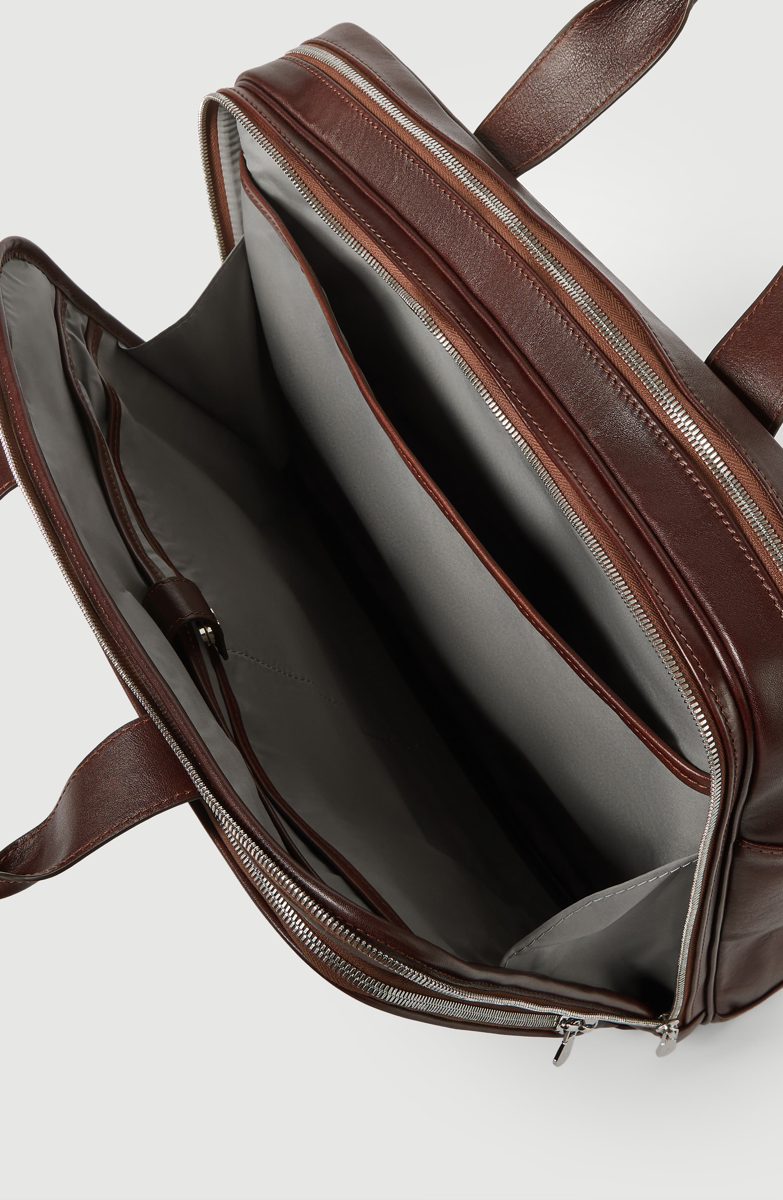 Calfskin briefcase with zipper, Alternate, color, Burgundy