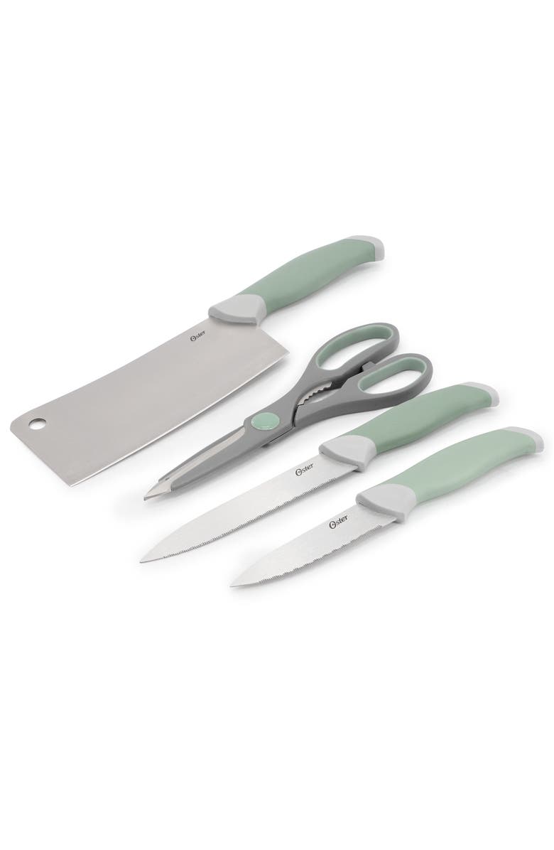 OSTER Linbergh 14 Piece Stainless Steel Cutlery and Cutting Board Set with Soft-Grip Handles, Alternate, color, Green