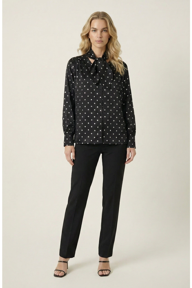 Polka Dot Tie Neck Blouse, Alternate, color, Black