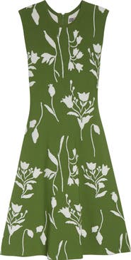 Lela Rose Floral Double Knit Jacquard Sweater Dress