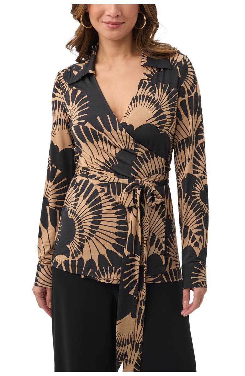 Trina Turk Makeba Printed Jersey Wrap Top, Alternate, color, Black/Camel