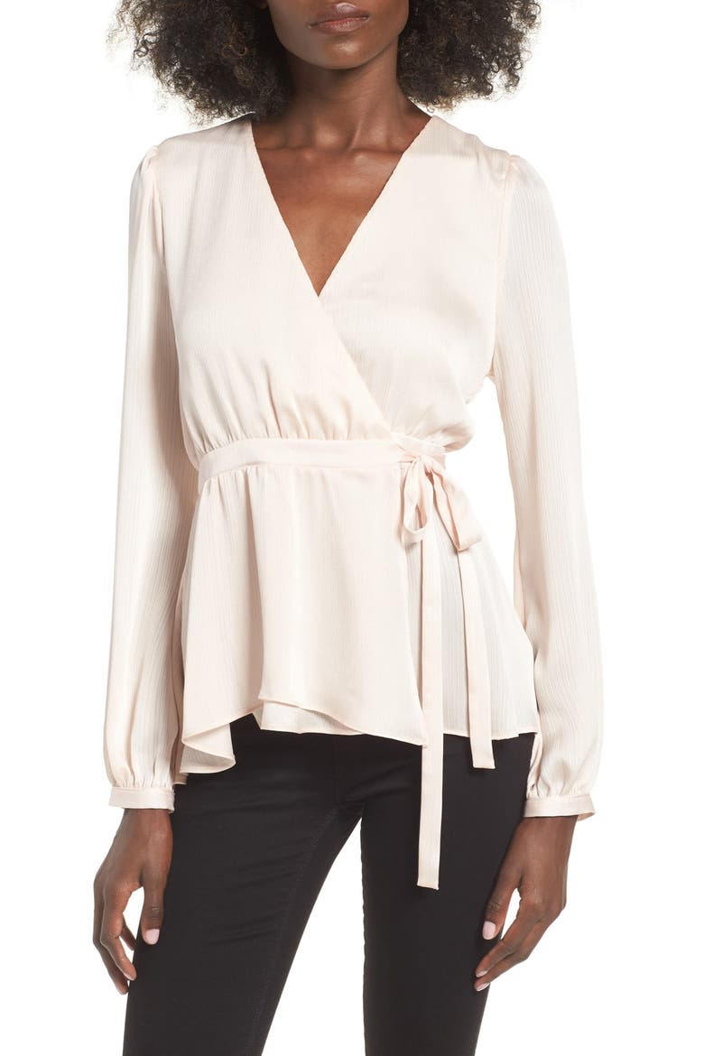 Satin Wrap Top, Main, color, BLUSH