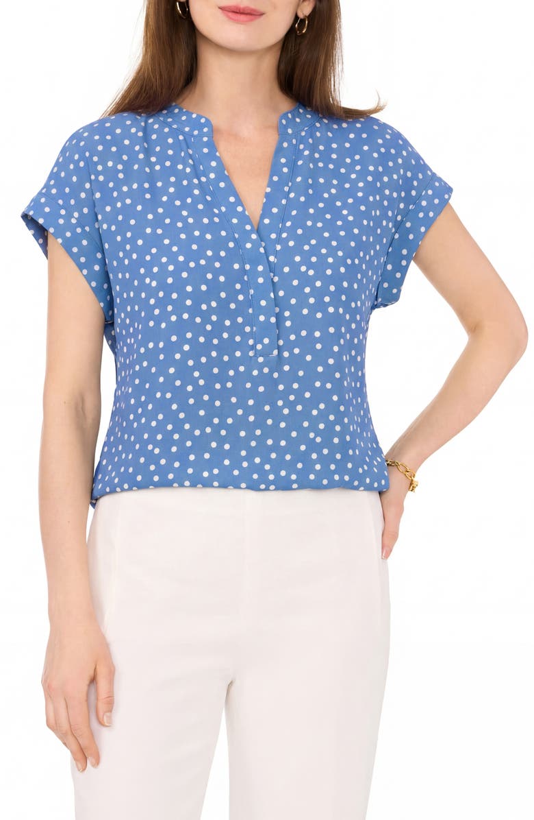Chaus Split Neck Georgette Blouse, Main, color, Blue White Dot