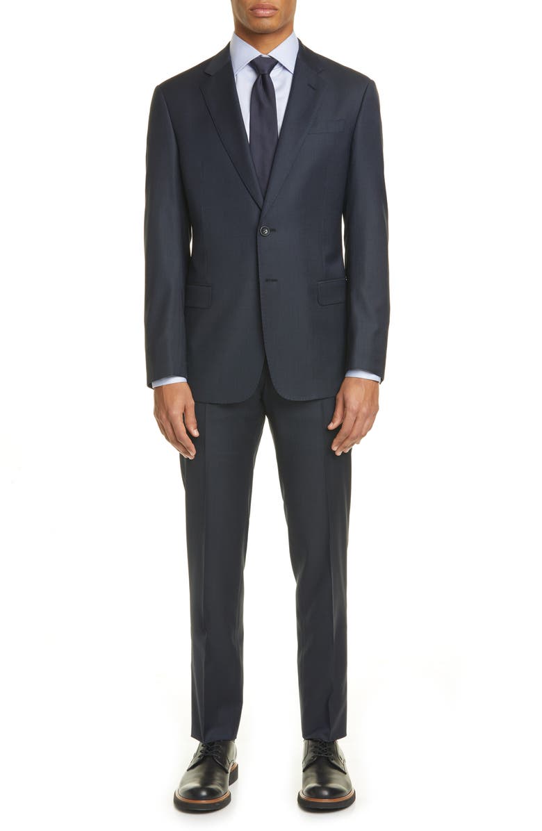 Giorgio Armani Trim Fit Solid Stretch Wool Suit, Main, color, 