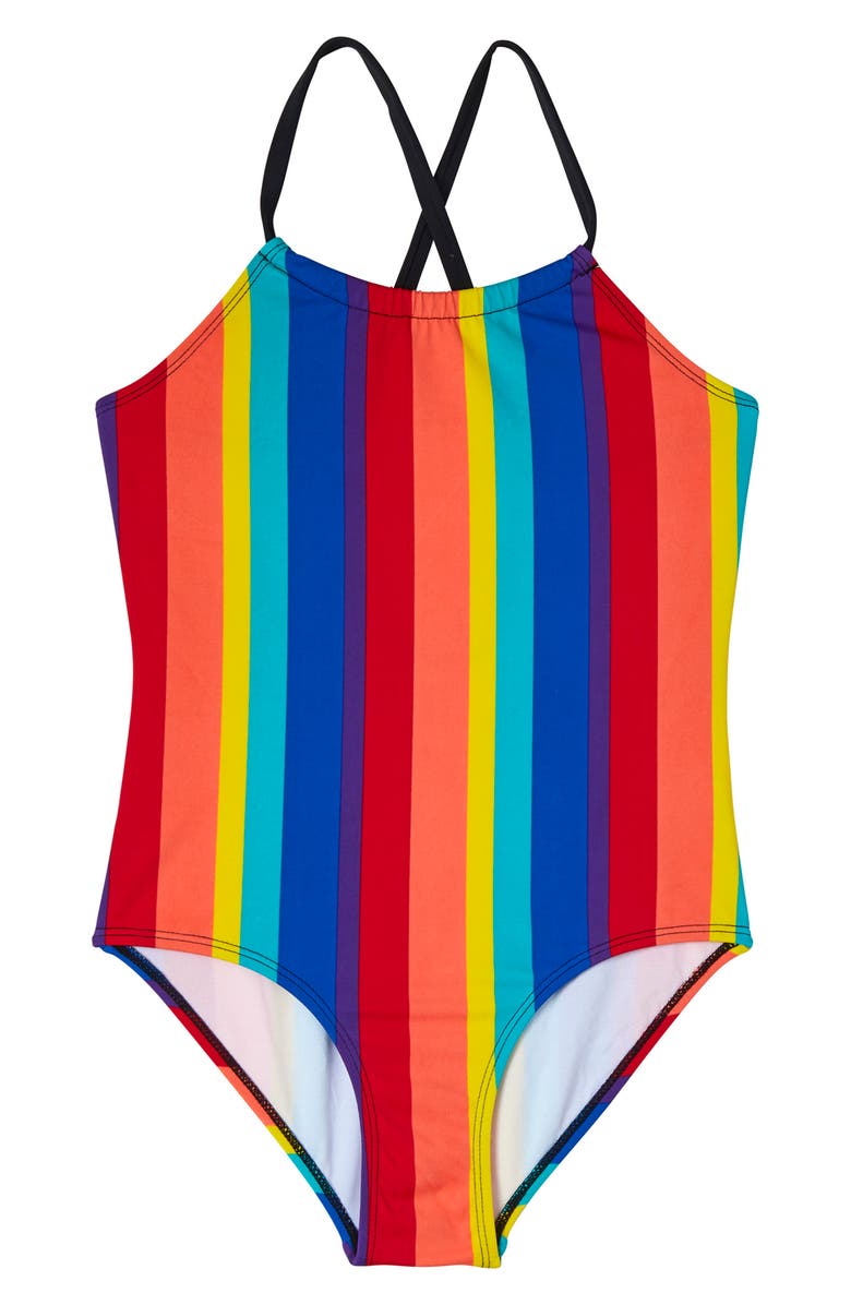 Kensie Girl Crossback Multistripe Swimsuit, Main, color, 