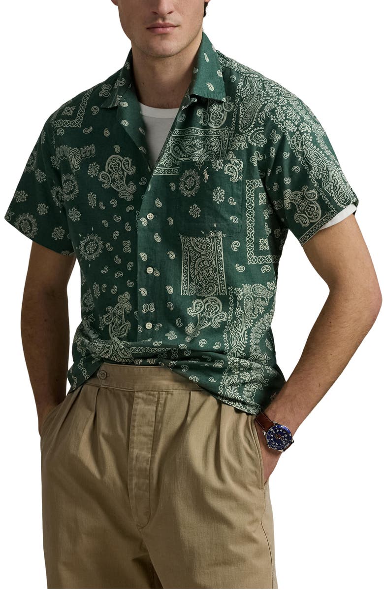 Polo Ralph Lauren Classic Fit Bandana Print Linen & Cotton Camp Shirt, Main, color, 