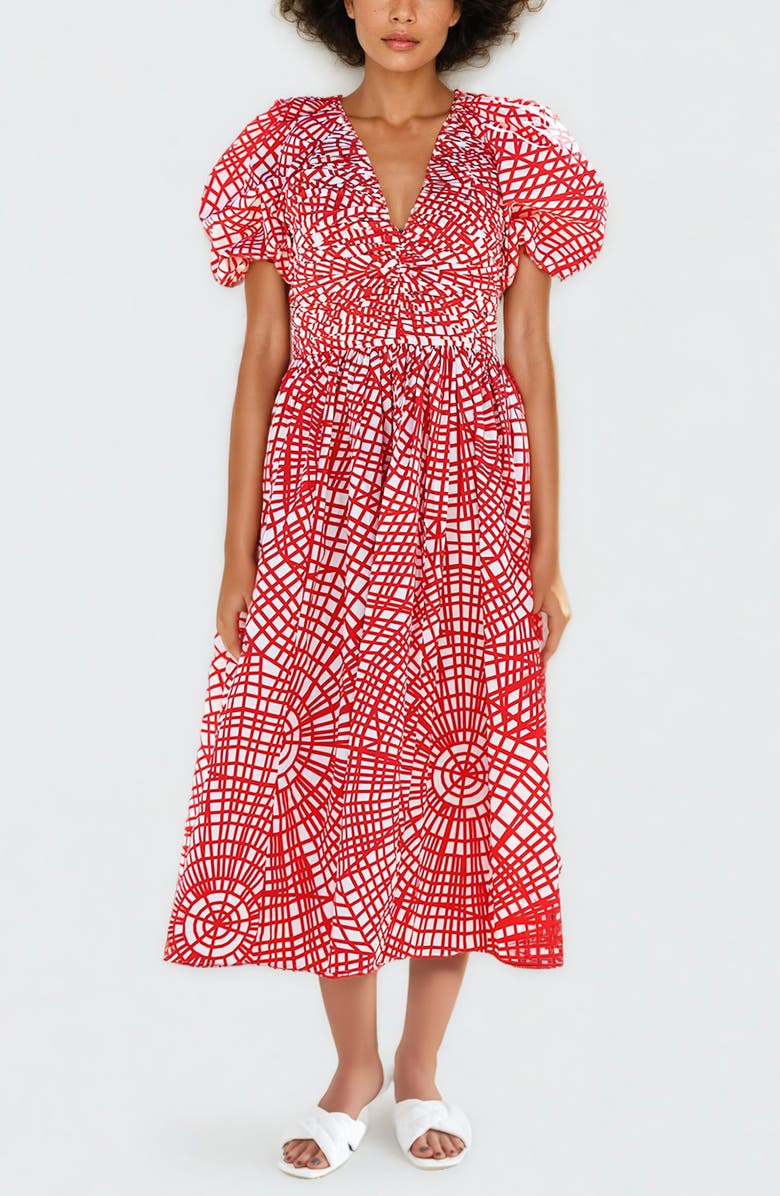 Jessie Zhao New York Red Gingham Taffeta Midi Dress, Main, color, Red