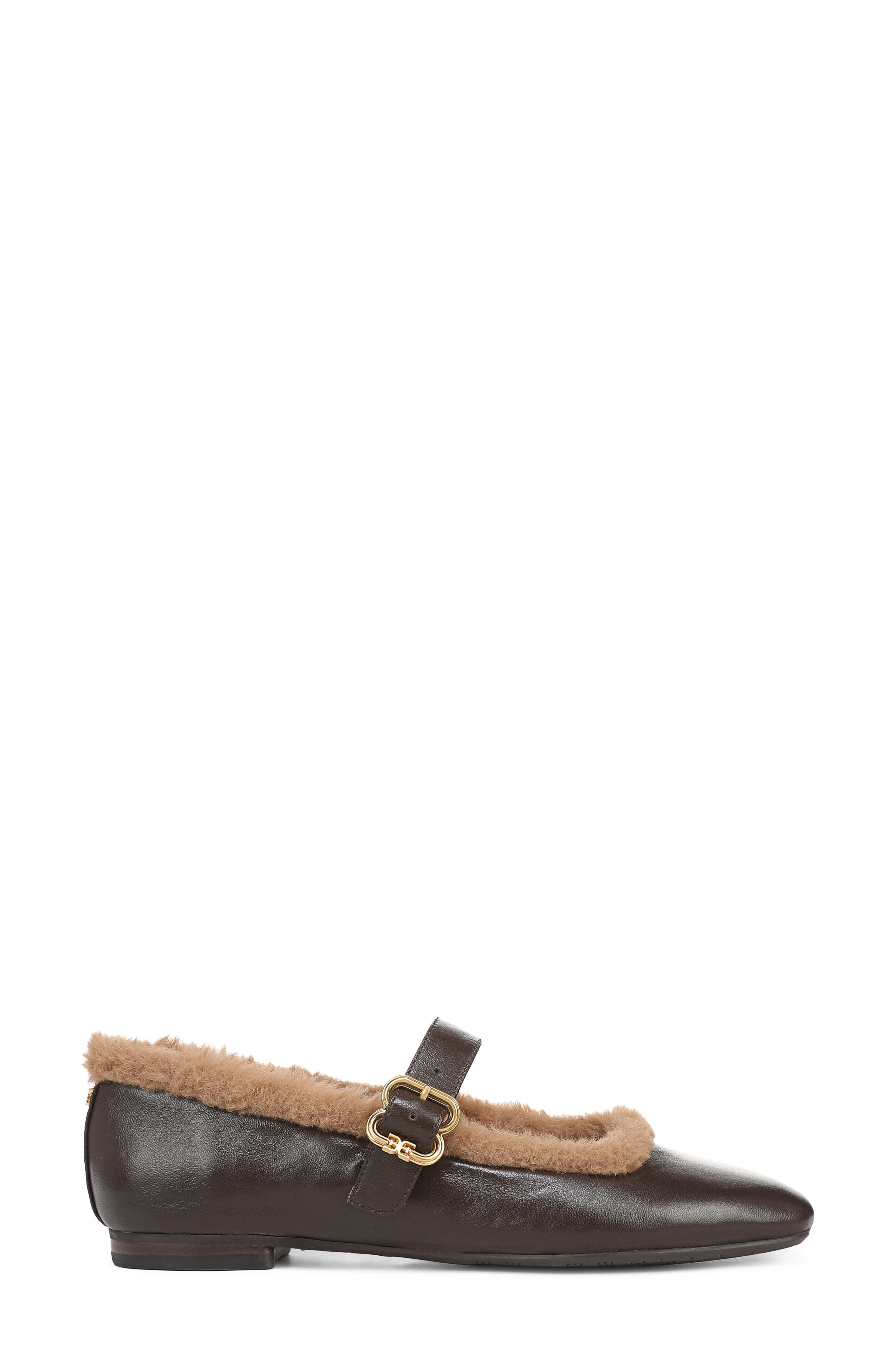 Michaela Faux Fur Trim Mary Jane Flat, Alternate, color, CAFE NOIR