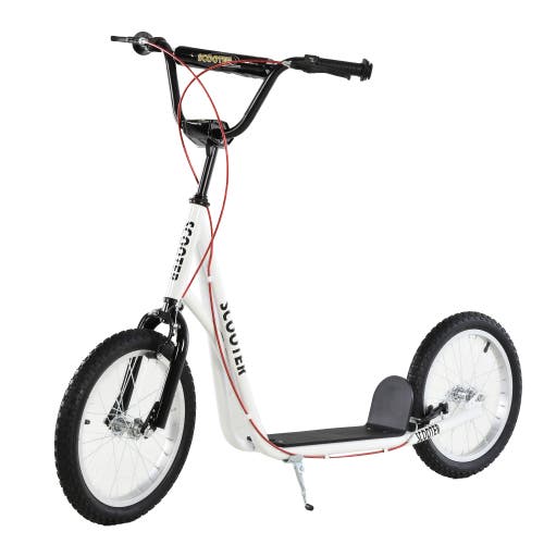 Aosom Youth Kick Scooter with Adjustable Handlebar, Dual Brakes, Inflatable Wheels​ in White 