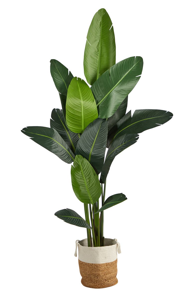 NEARLY NATURAL 7 ft. Travelers Palm Tree Artificial Plant in Woven Basket, Main, color,