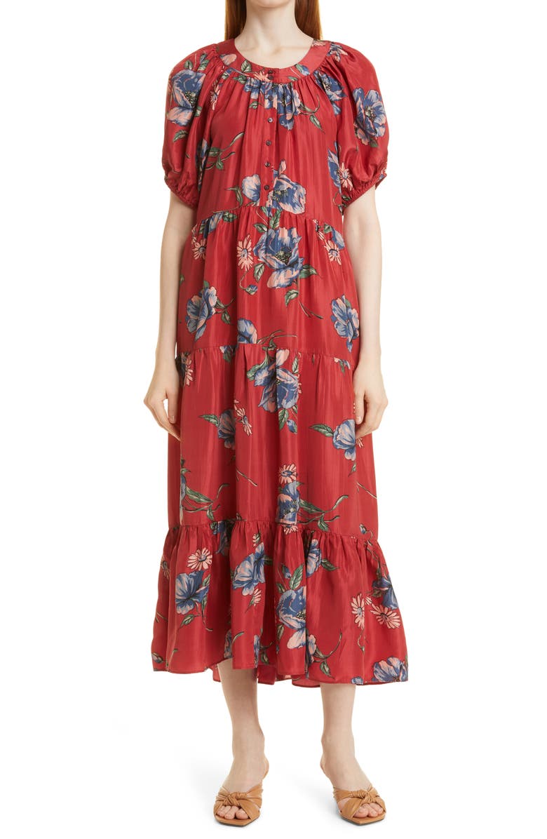 THE GREAT. The Afternoon Floral Silk Dress, Main, color, 