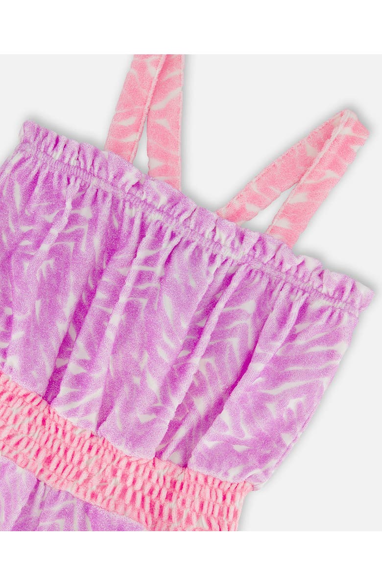 Deux par Deux Girl's Printed Terry Cloth Romper Vibrant Pink And White, Alternate, color,
