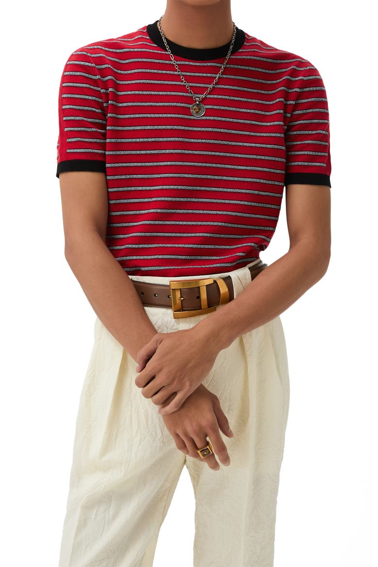 Greca Stripe Jacquard T-Shirt, Main, color, RED JUMPSUIT