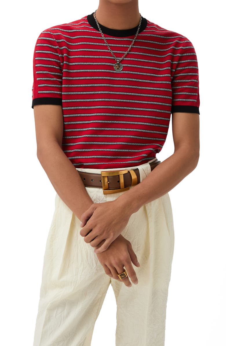 Versace Greca Stripe Jacquard T-Shirt, Main, color, Red Jumpsuit
