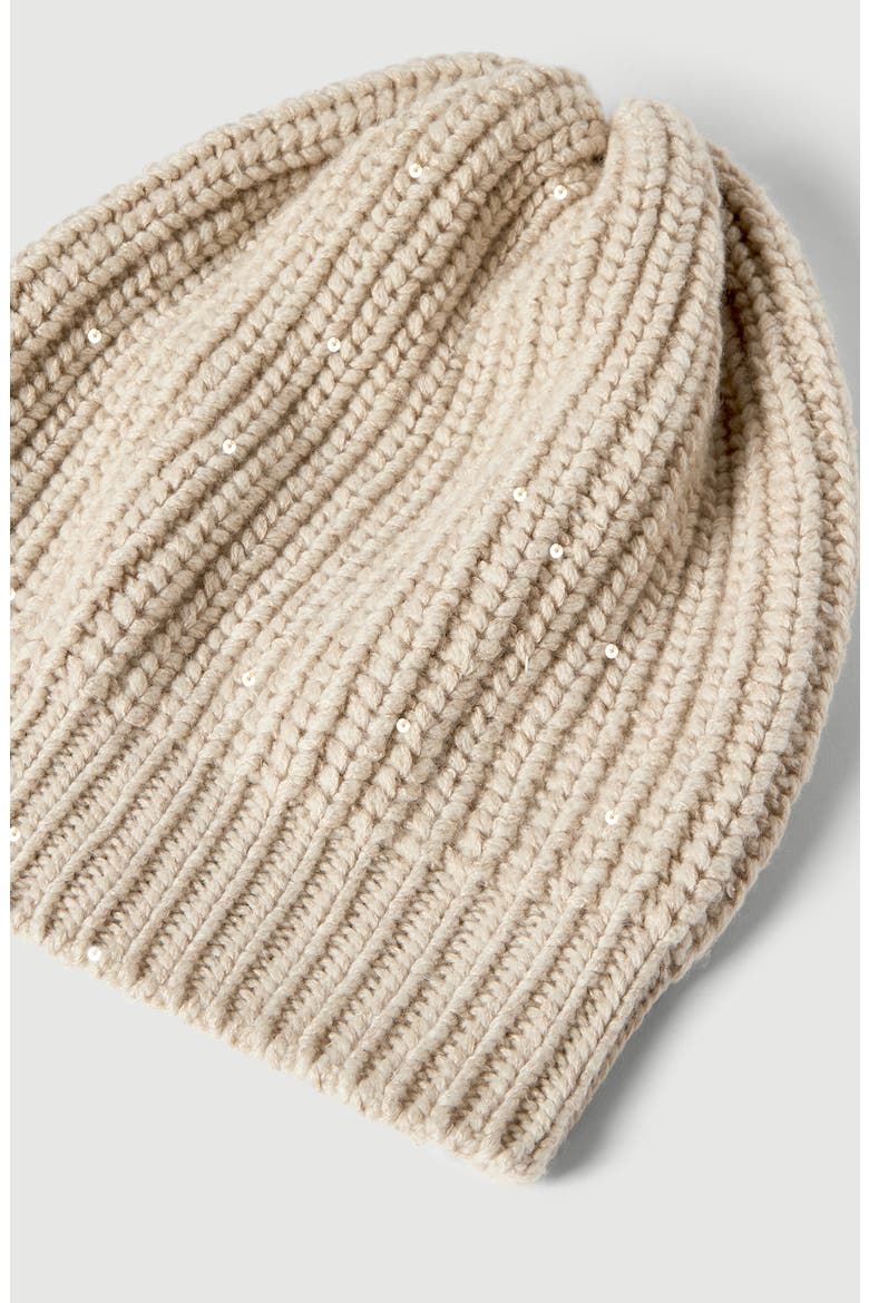 Cashmere and silk Diamond yarn knit beanie, Alternate, color, Beige