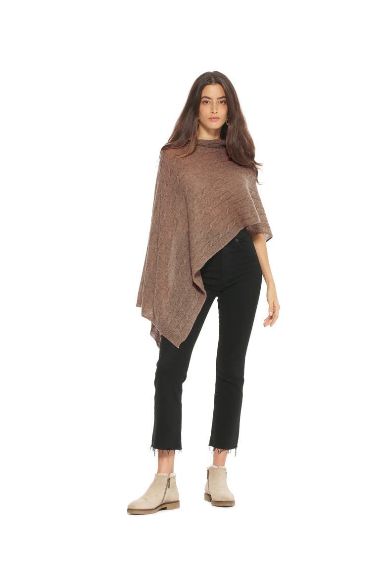 Pure Cashmere Textured Knit Poncho, Alternate, color, Brown