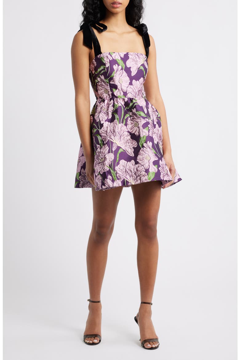 Natalie Brocade Cocktail Minidress, Main, color, LAVENDER FLORAL