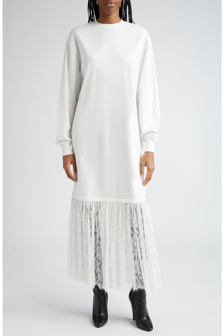 The Bobby Long Sleeve Lace Drop Waist T-Shirt Dress, Main, color, WHITE