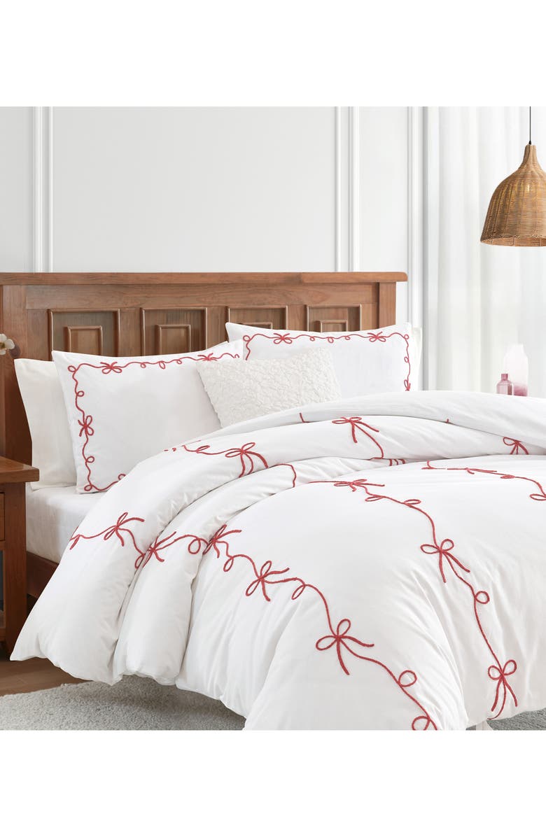 Peri Home Sasha Bows Duvet Cover & Sham Set, Alternate, color, Chili Red