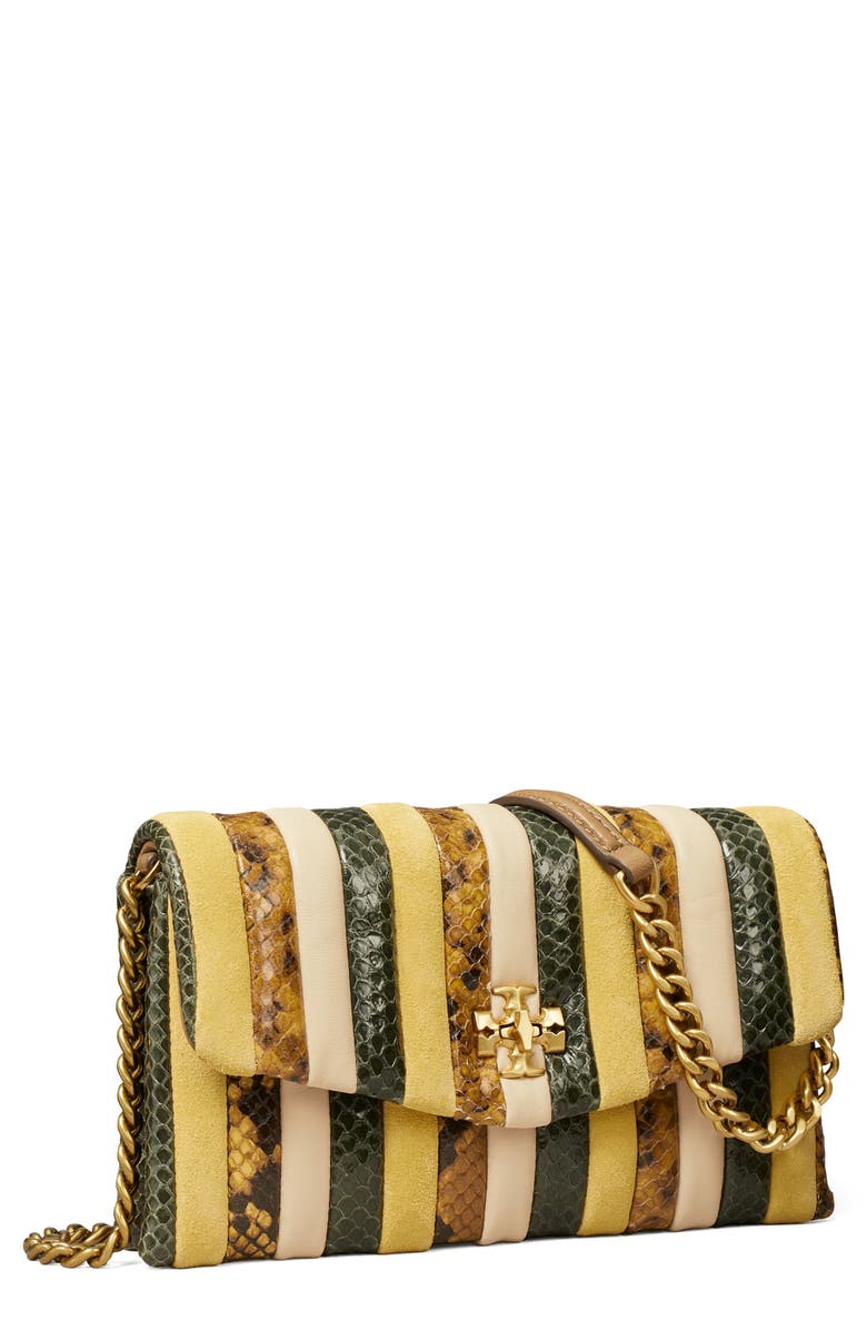 Tory Burch Kira Exotic Stripe Leather Wallet on a Chain, Alternate, color,