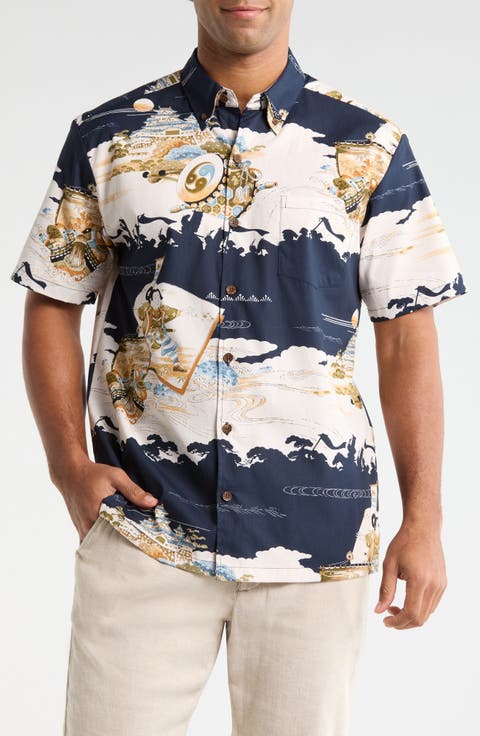Hajime Print Short Sleeve Cotton Button-Down Shirt